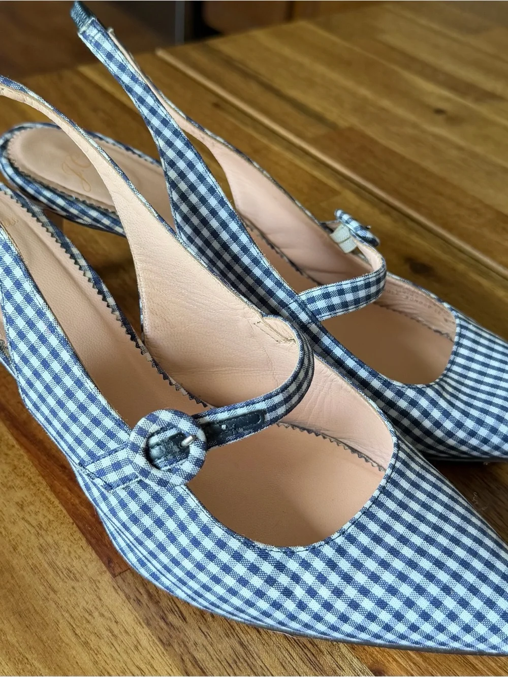 J. Crew Blue-and-White Gingham Mary Jane Slingbacks